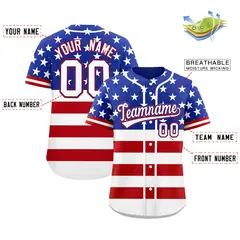Royal Blue Red White American Flag Graffiti Split Independence Day Baseball Jersey 2