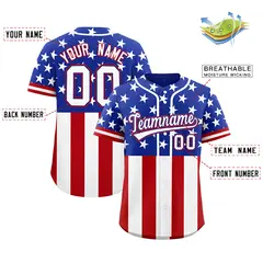 Royal Blue Red White American Flag Graffiti Split Independence Day Baseball Jersey 2