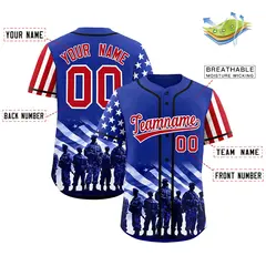 Royal Blue Red White American Flag Graffiti Split Independence Day Baseball Jersey 2
