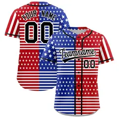 Royal Blue Red White American Flag Graffiti Split Independence Day Baseball Jersey
