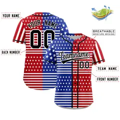 Royal Blue Red White American Flag Graffiti Split Independence Day Baseball Jersey 2