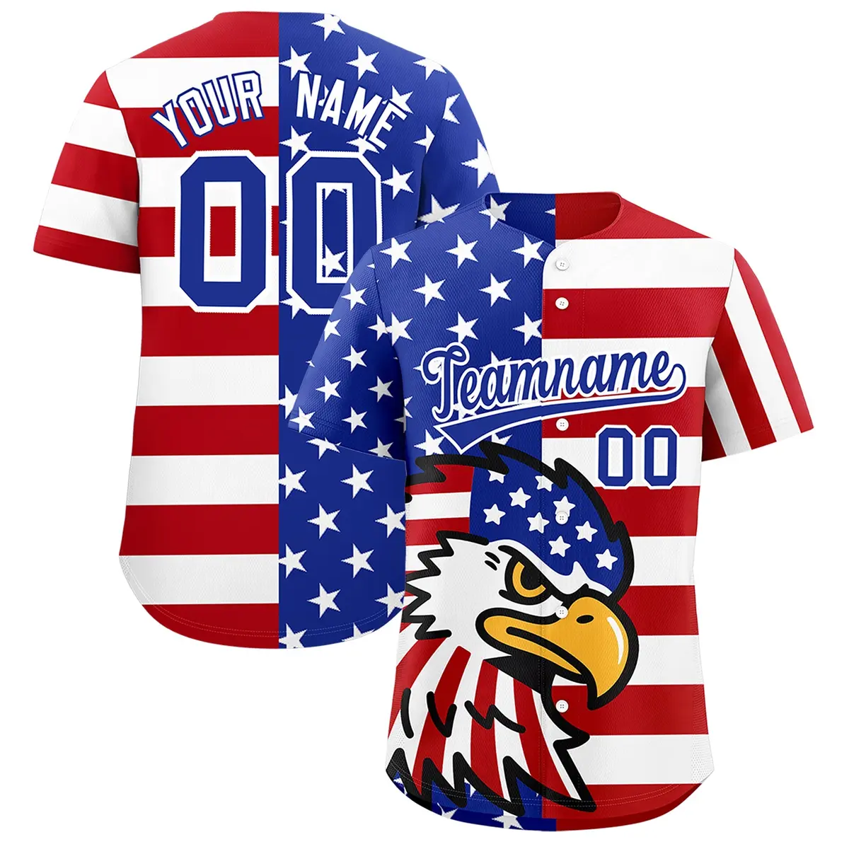 Royal Blue Red White American Flag Graffiti Split Independence Day Baseball Jersey