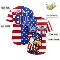 Royal Blue Red White American Flag Graffiti Split Independence Day Baseball Jersey 2