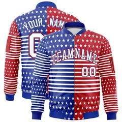 Royal Blue Red White American Flag Independence Day Full Zip Wrinkle-Resistant Jacket