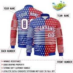 Royal Blue Red White American Flag Independence Day Full Zip Wrinkle-Resistant Jacket 2