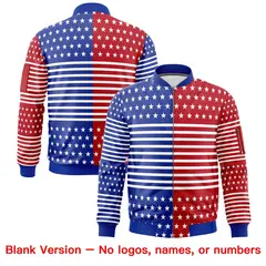 Royal Blue Red White American Flag Independence Day Full Zip Wrinkle-Resistant Jacket 6