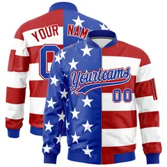 Royal Blue Red White American Flag Independence Day Full Zip Wrinkle-Resistant Jacket 1
