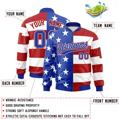 Royal Blue Red White American Flag Independence Day Full Zip Wrinkle-Resistant Jacket 2