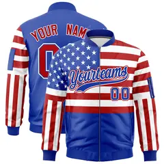 Royal Blue Red White American Flag Independence Day Full Zip Wrinkle-Resistant Jacket 1