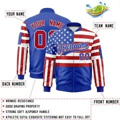 Royal Blue Red White American Flag Independence Day Full Zip Wrinkle-Resistant Jacket 2