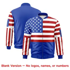 Royal Blue Red White American Flag Independence Day Full Zip Wrinkle-Resistant Jacket 6