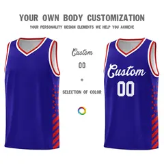 Royal Blue Red White Diamond Stripe Side Basketball Jersey 3