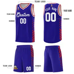 Royal Blue Red White Diamond Stripe Side Basketball Jersey 5