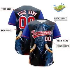 Royal Blue Red White Elephant Graffiti Baseball Jersey 2