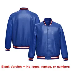 Royal Blue Red White Faux Leather Letterman Jacket Full-Snap Varsity 6