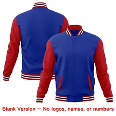 Royal Blue Red White Raglan Full-Snap Letterman Cotton Jacket 6