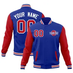 Royal Blue Red White Raglan Sleeve Cotton Letterman Jacket 1