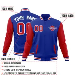 Royal Blue Red White Raglan Sleeve Cotton Letterman Jacket 2