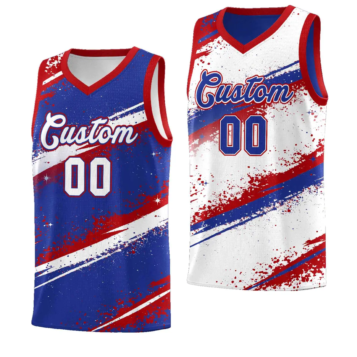 Royal Blue Red White Reversible Basketball Jersey Stellar Strike
