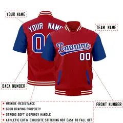 Royal Blue Red White Short Sleeve Full-Snap Varsity Jacket 2