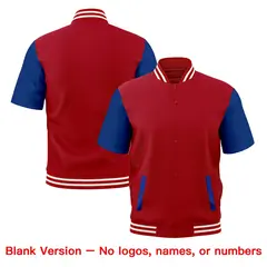Royal Blue Red White Short Sleeve Full-Snap Varsity Jacket 7