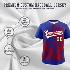Royal Blue Red White Skeleton Graffiti Baseball Jersey 4