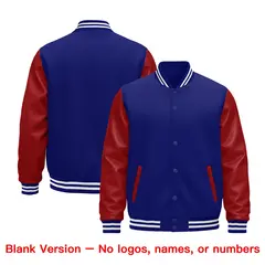 Royal Blue Red White Varsity Full-Snap Letterman Jacket Raglan Leather Sleeves 2