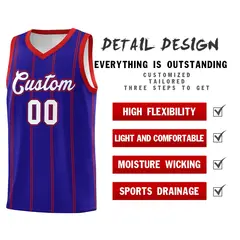 Royal Blue Red White Vertical Stripes Basketball Jersey Set 2