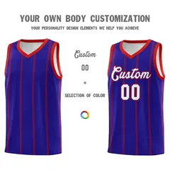 Royal Blue Red White Vertical Stripes Basketball Jersey Set 3