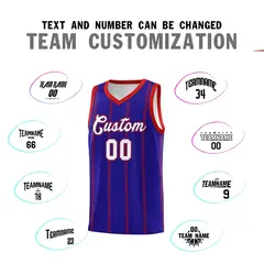 Royal Blue Red White Vertical Stripes Basketball Jersey Set 4