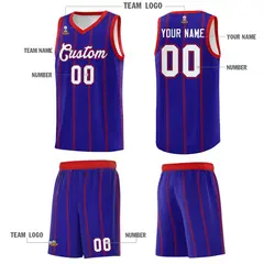 Royal Blue Red White Vertical Stripes Basketball Jersey Set 5
