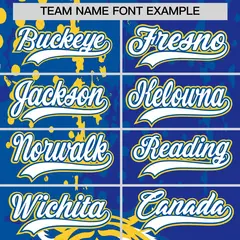 Royal Blue Royal Gold Full-Snap Tiger Graffiti Baseball Jersey 6