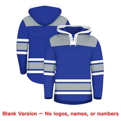 Royal Blue Silver Raglan Lace-Up Neck Hockey Hoodie Jersey 7
