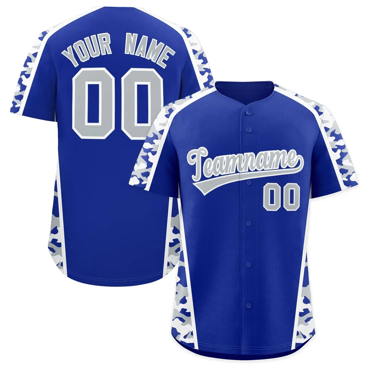 Royal Blue Silver Side Camo Baseball Jersey