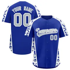 Royal Blue Silver Side Camo Baseball Jersey 1