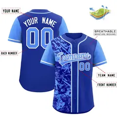 Royal Blue Split Graffiti Raglan Sleeve Baseball Jersey 2