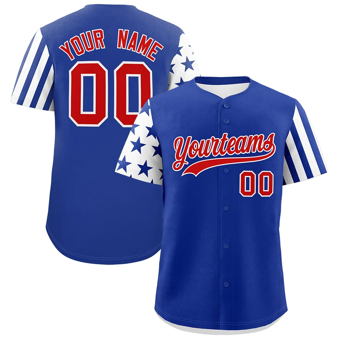 Royal Blue White American Flag Raglan Baseball Jersey