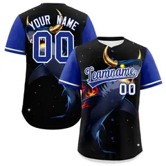 Royal Blue White Animal Graffiti Pattern Baseball Jersey 1