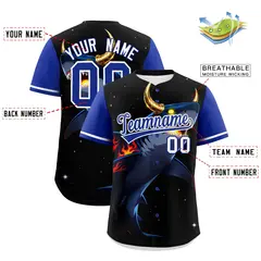 Royal Blue White Animal Graffiti Pattern Baseball Jersey 2