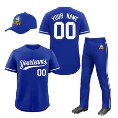 Royal Blue White Baseball Jersey Pants Hat Uniform Package