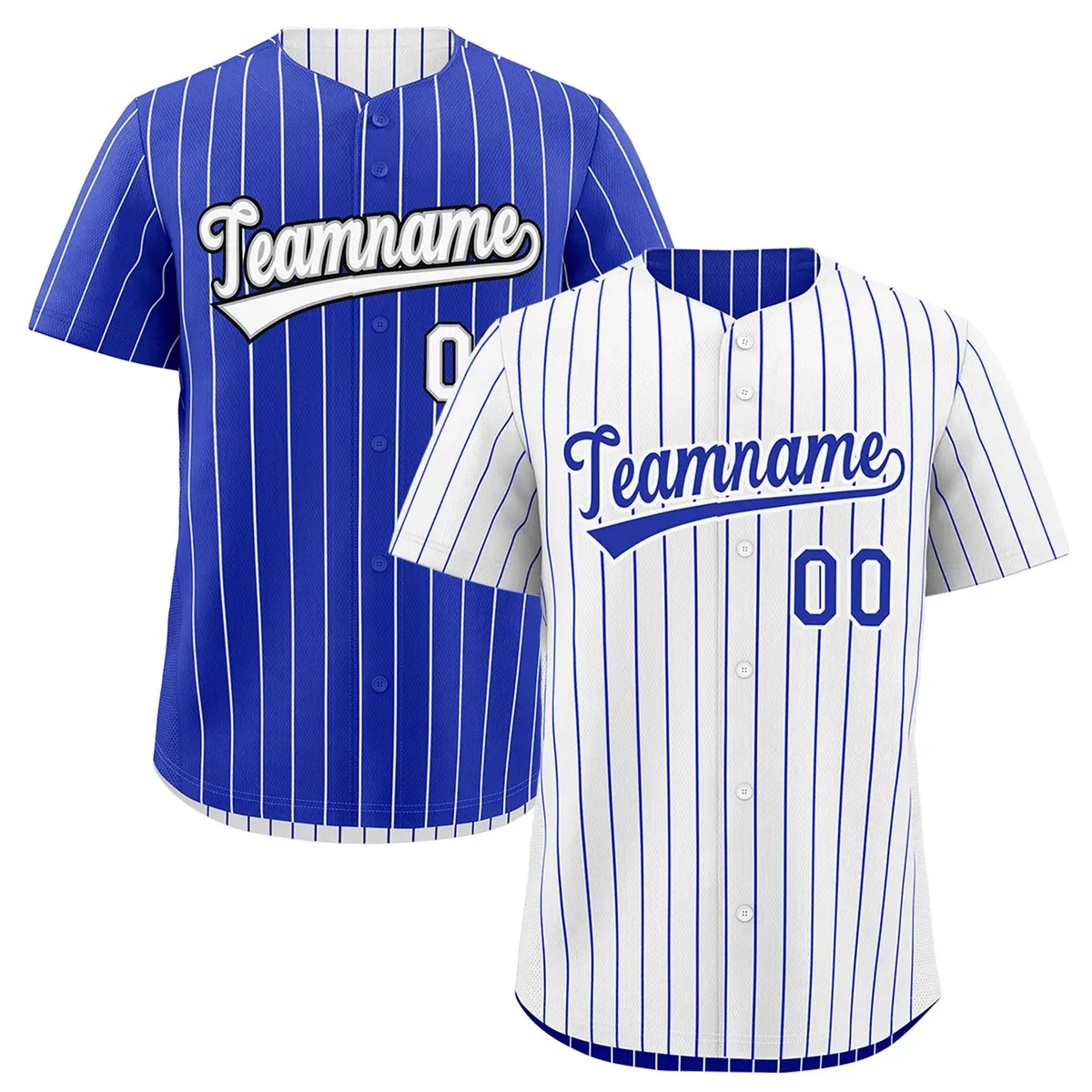 Royal Blue White Black Reversible Stripe Baseball Jersey