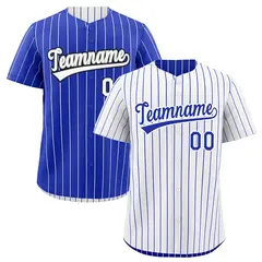 Royal Blue White Black Reversible Stripe Baseball Jersey