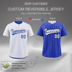 Royal Blue White Black Reversible Stripe Baseball Jersey 2