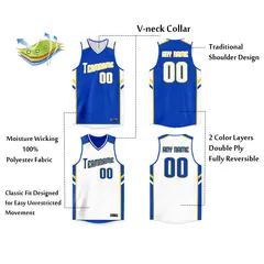 Royal Blue-White Double Side Basketball Jersey 2