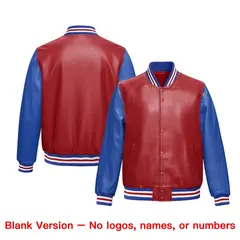 Royal Blue White Faux Leather Letterman Jacket Raglan Sleeves Full-Snap 6