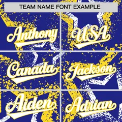 Royal Blue White Gold Graffiti Star Ink Baseball Jersey 3