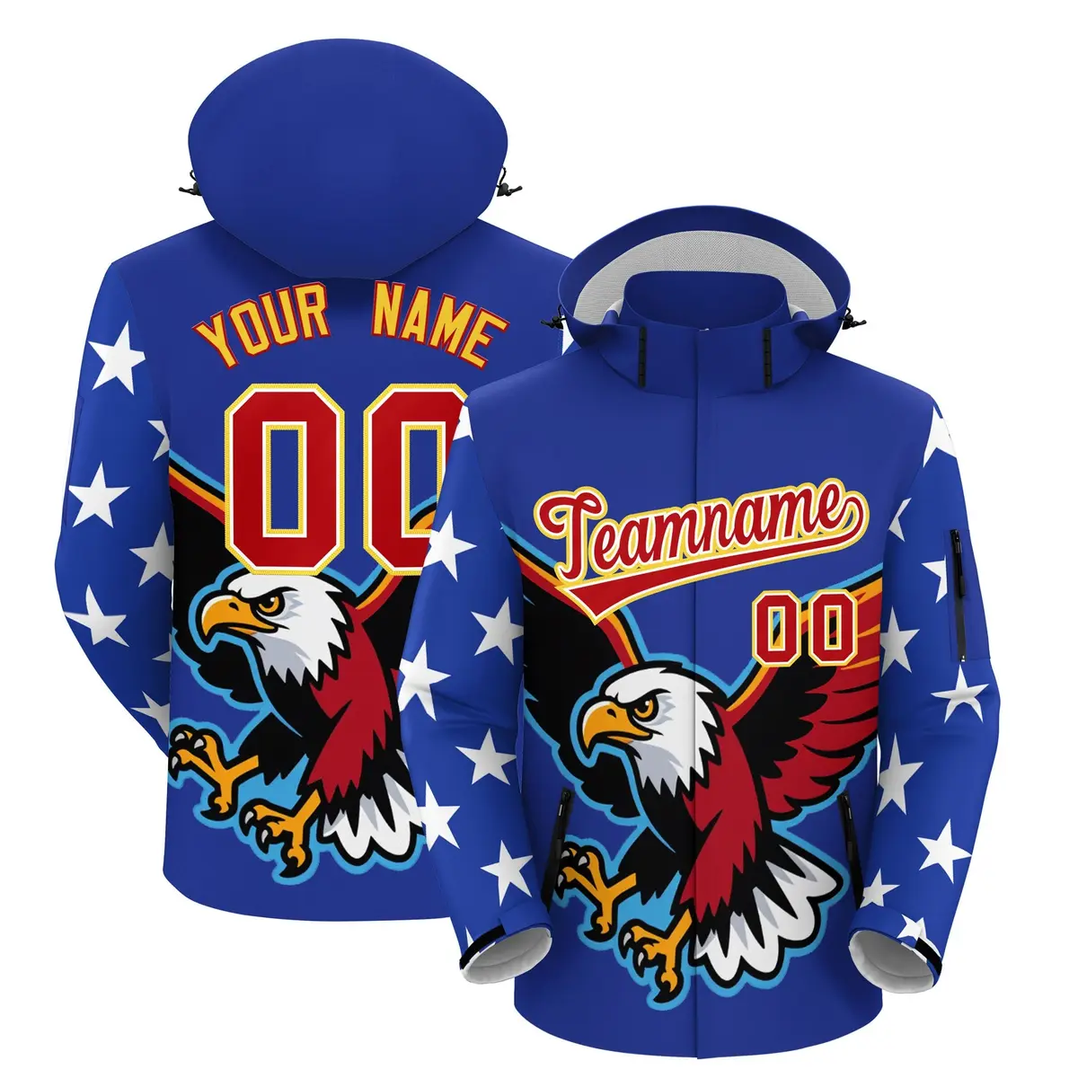 Royal Blue White Independence Day American Flag Waterproof Jacket