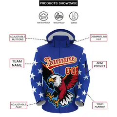 Royal Blue White Independence Day American Flag Waterproof Jacket 2