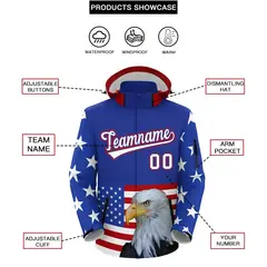 Royal Blue White Independence Day American Flag Waterproof Jacket 2