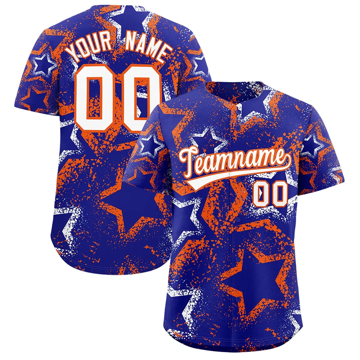 Royal Blue White Orange Graffiti Star Ink Baseball Jersey